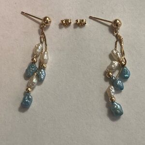 14k Yellow Gold Rice Pearl Earrings